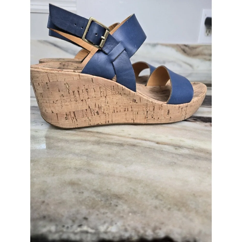 Kork's by Kork Ease Austin Slingback Leather Wedge Sandals Size 8 Blue‎